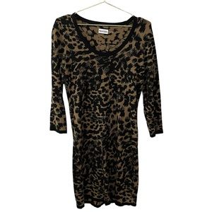 Marvin Richards Tan and Black Cheetah Print Long Sleeve Sweater Dress